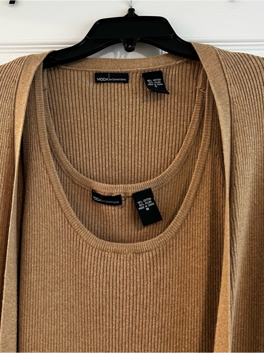 Moda International Long Sleeve Ribbed Tank Dress & Open Cardigan - Camel Brown - Picture 3 of 5
